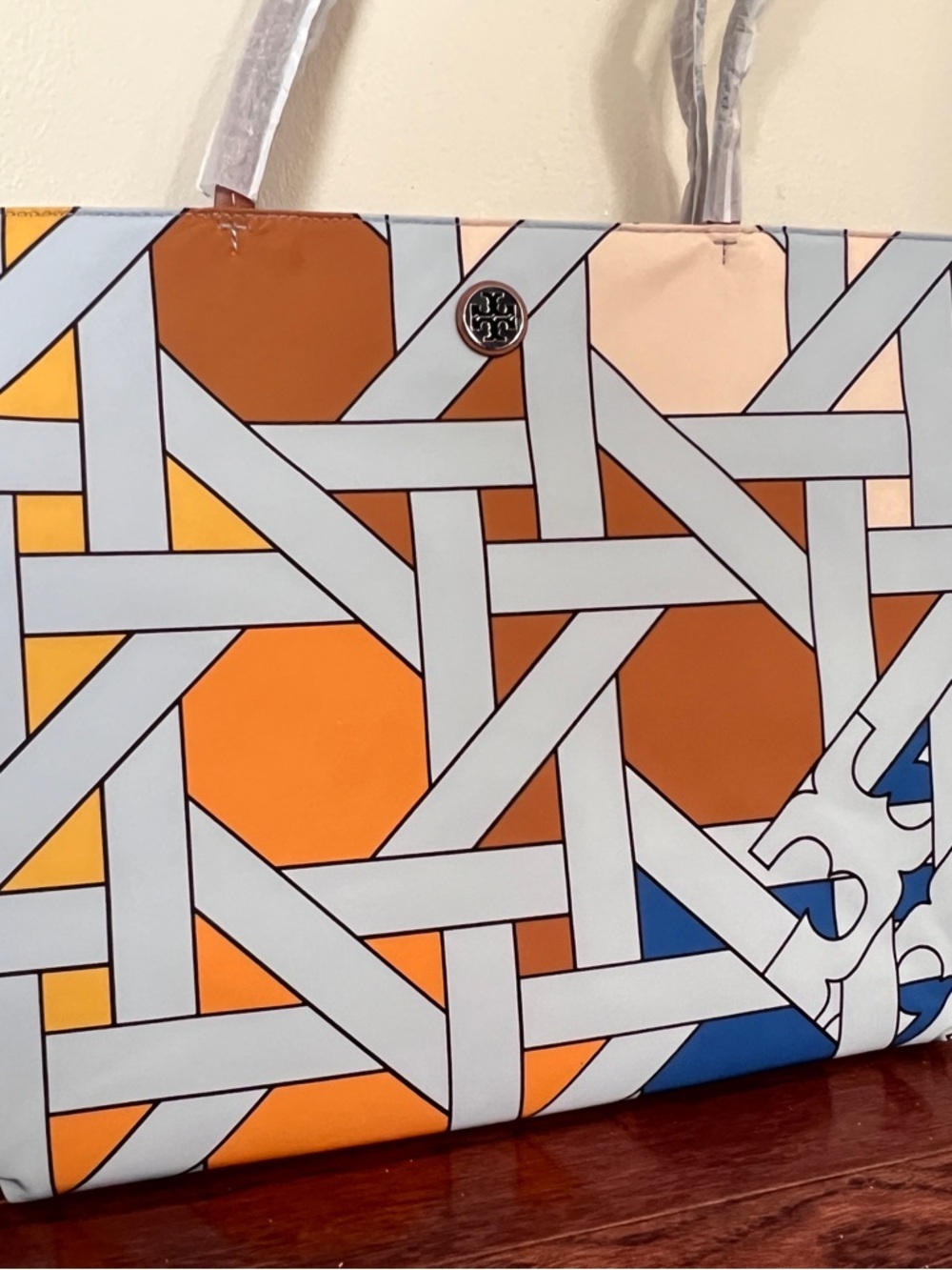 TORY BURCH • Nylon Patterned Multicolor Tote Bag - Yellow, Orange, Brown, Blue - Picture 5 of 11